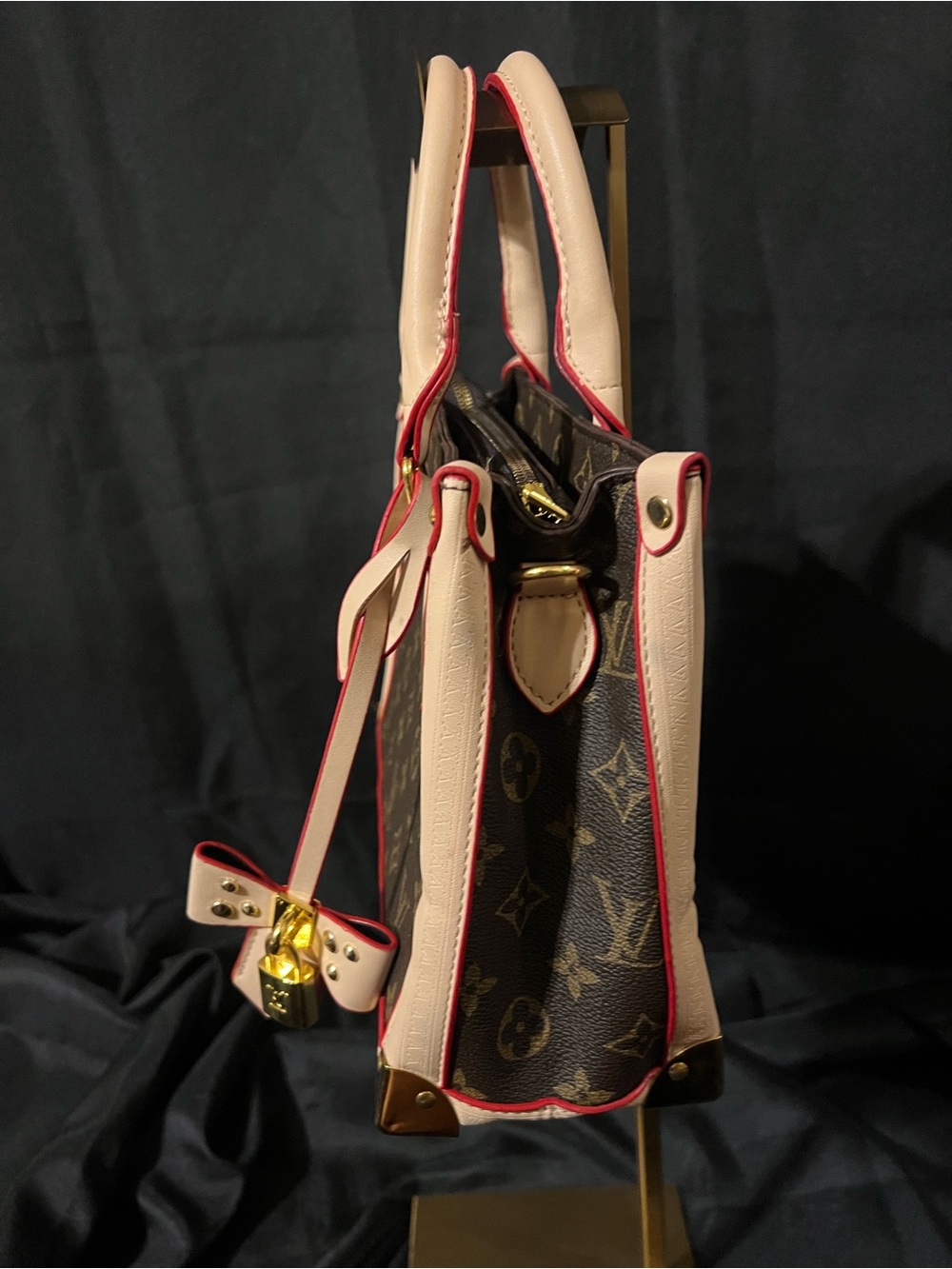 Louis Vuitton Brown Monogram Canvas Satchel with Cream and Red Trim - Picture 3 of 16